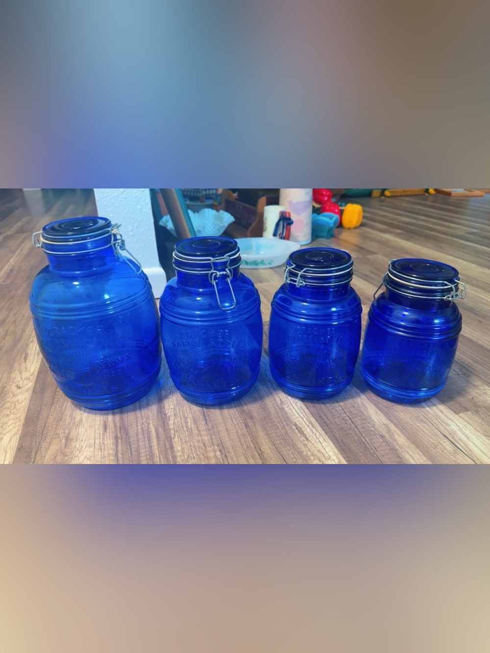 Vintage Cobaly Blue Glass Canister Set of 4 “Cracker Barrel Style” Jars